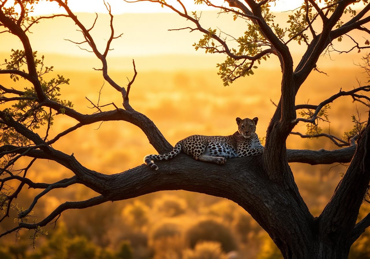 Leopard resting in a marula tree in Kruger National Park