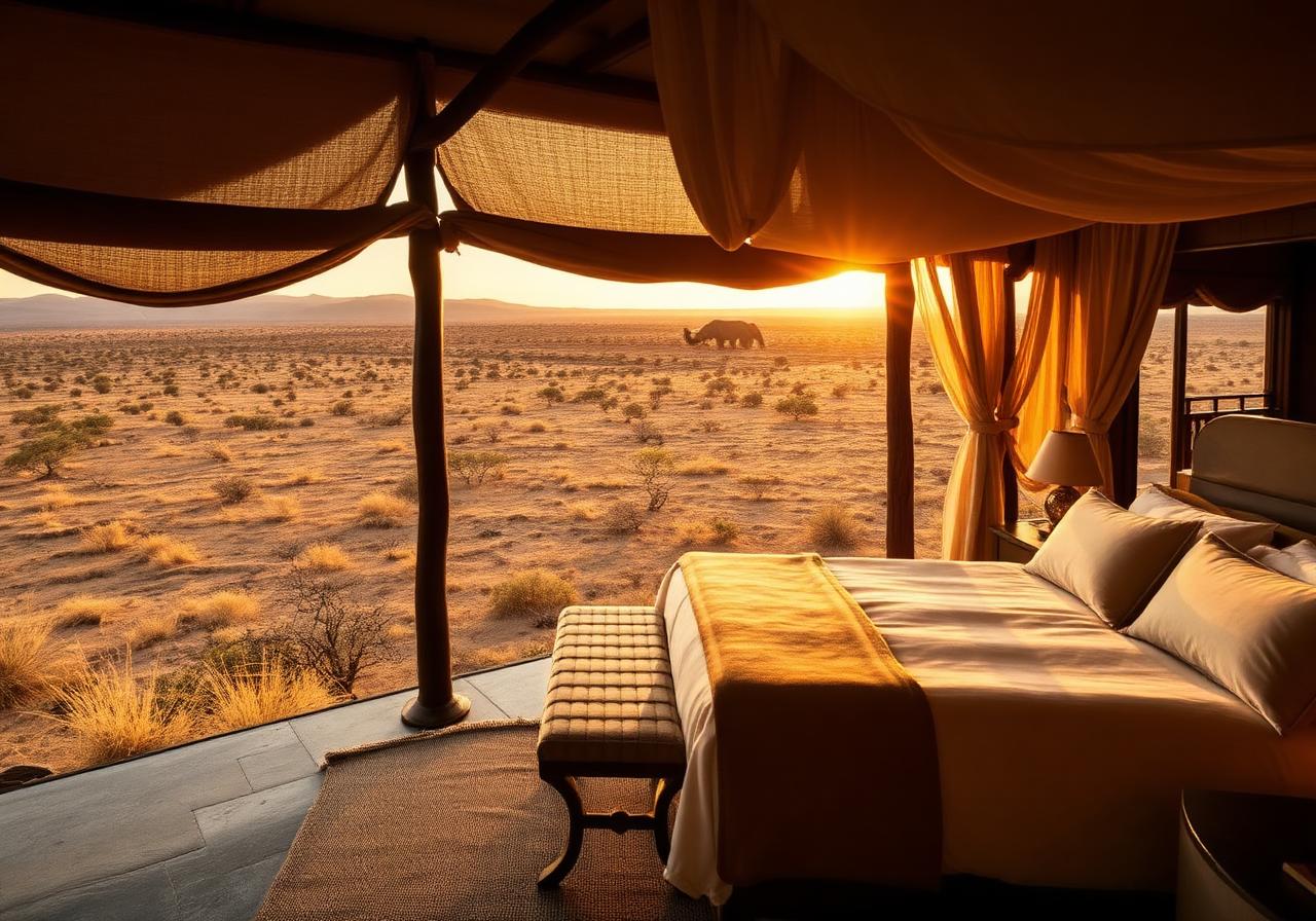 Luxury Lepogo safari suite overlooking the bushveld at golden hour