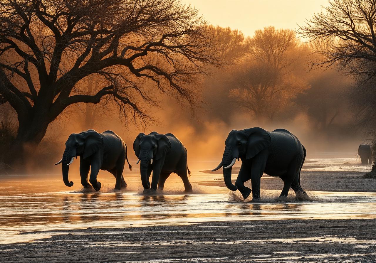 Elephants crossing a riverbed at Mashatu Game Reserve