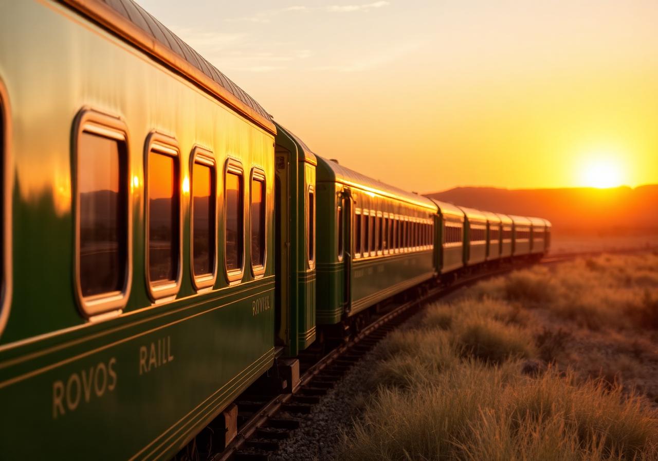 Rovos Rail luxury train at sunset